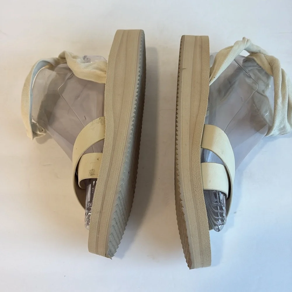 Sanuk Highland Sling Beige Leather and Fabric Platform Ankle Sandal